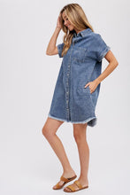 Load image into Gallery viewer, Frayed Hem Denim Shirt Dress
