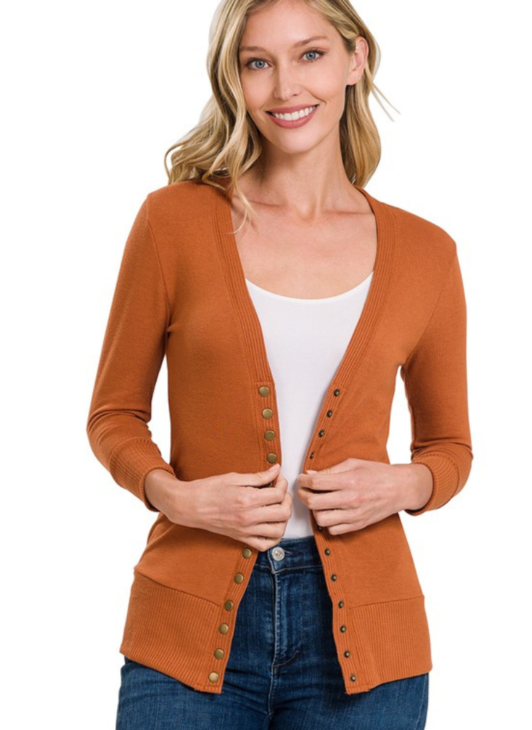 Snap Button Cardigan with  3/4 Sleeve