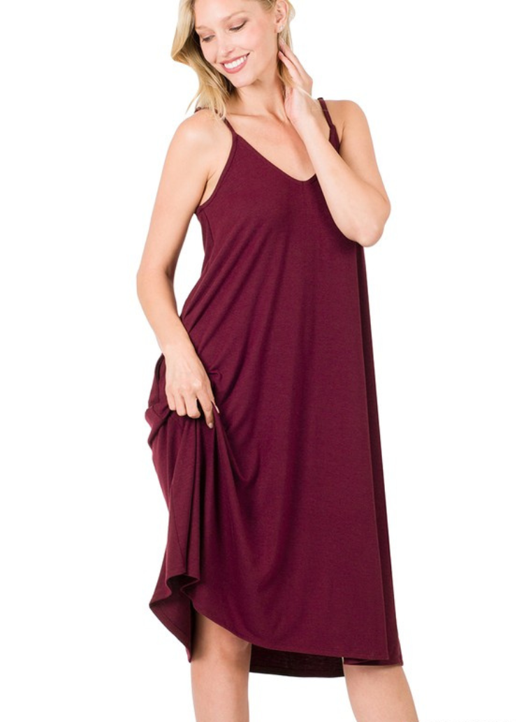 V-Neck Cami Midi Dress