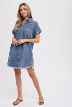 Load image into Gallery viewer, Frayed Hem Denim Shirt Dress
