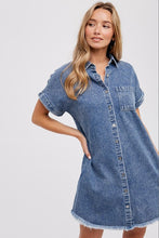 Load image into Gallery viewer, Frayed Hem Denim Shirt Dress
