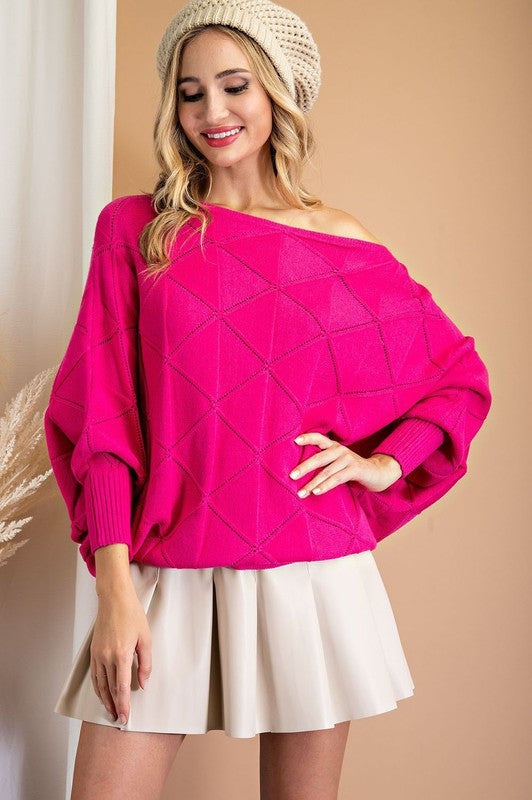 Pointelle Dolman Sleeve Knit Sweater