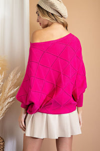 Pointelle Dolman Sleeve Knit Sweater