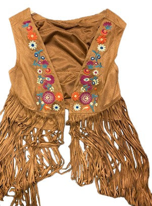 Embroidered Vest with Fringe