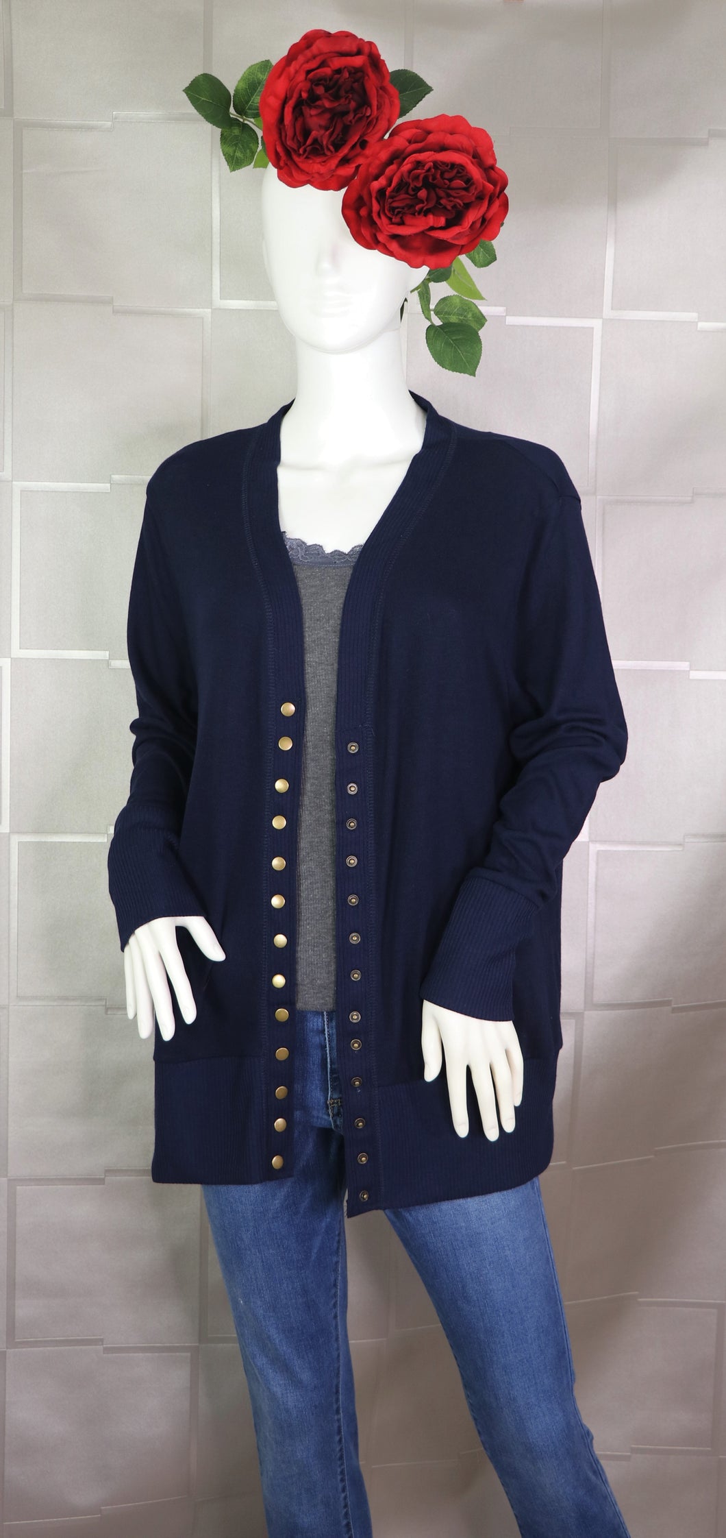 Snap Button Cardigan In Curvy Sizing