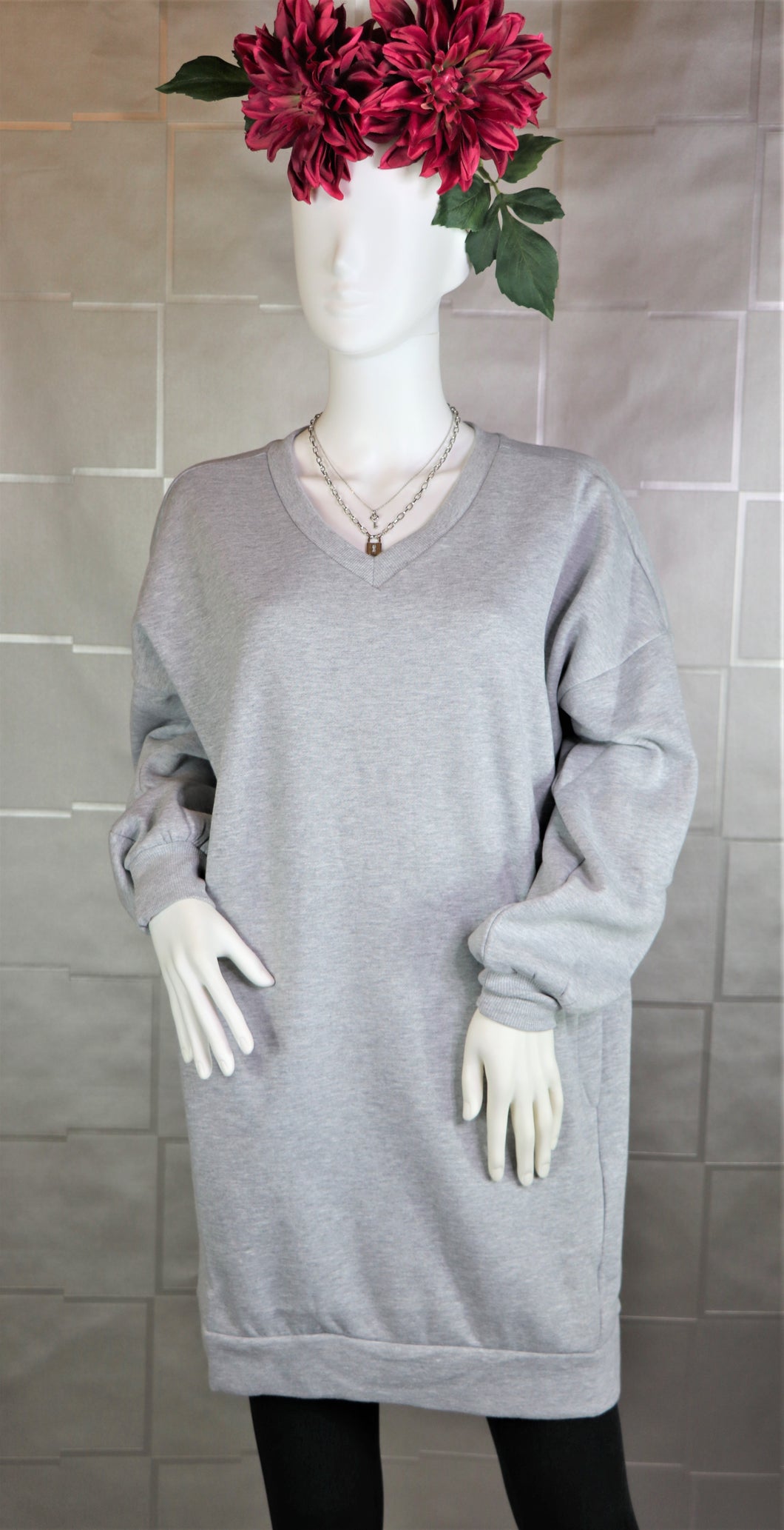 V-Neck Tunic Sweatshirt in Curvy Sizing