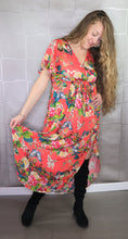 Load image into Gallery viewer, Retro V-Neck Maxi Dress in Bold Floral Print
