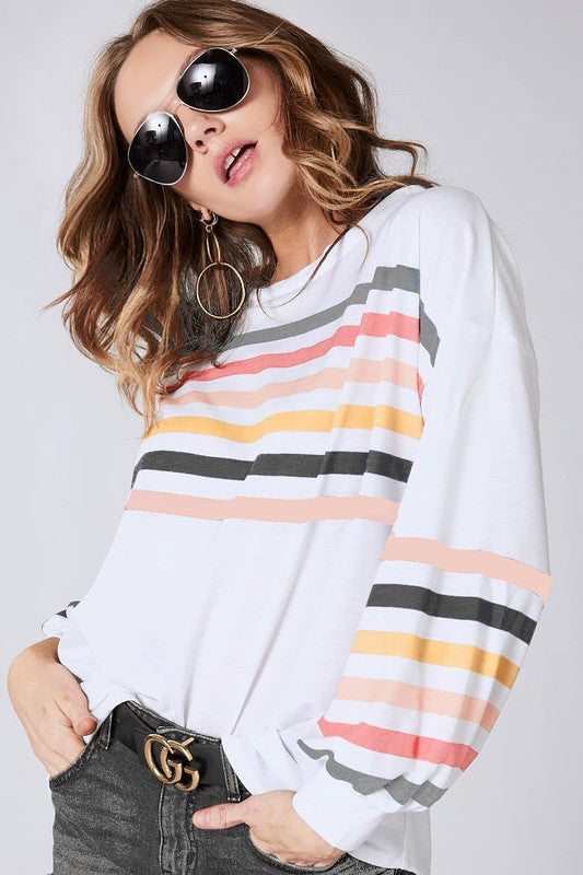 Multi Color Stripe Print Top