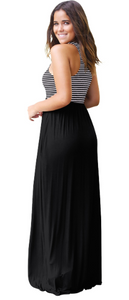 Sleeveless Striped Maxi Dress with Pockets