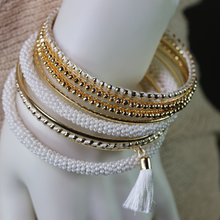 Load image into Gallery viewer, Gold and White Bangle Set
