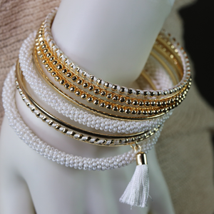 Gold and White Bangle Set