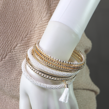 Load image into Gallery viewer, Gold and White Bangle Set
